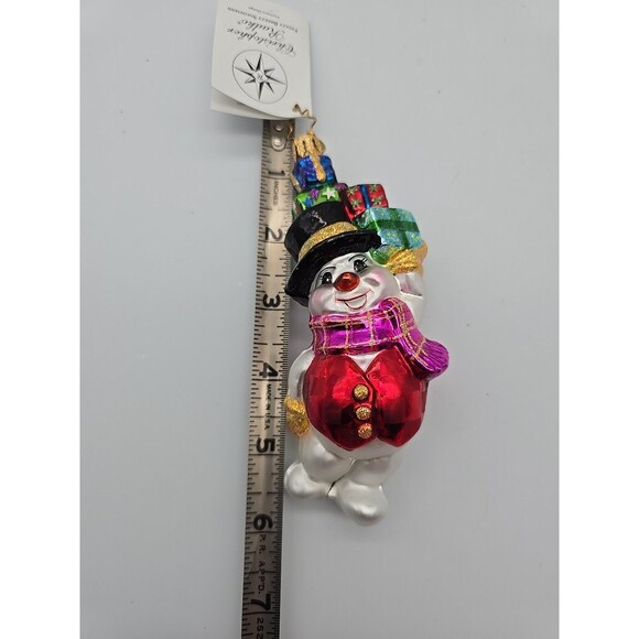 Vintage Christopher Radko Freezy Breezy Snowman Glass Ornament Tag & Box Polland - Picture 7 of 8